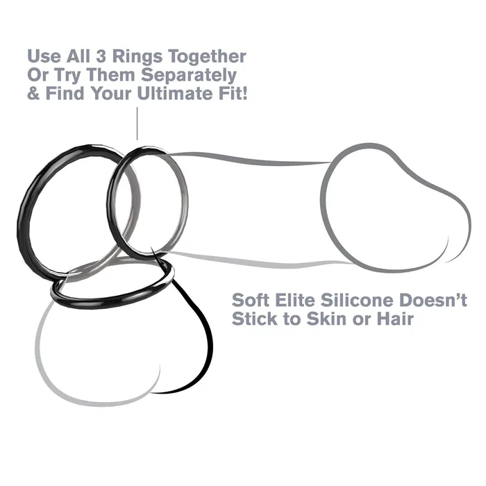 Silicone 3Ring Stamina Cock Ring Set Black Pipedream Male Sex Toys