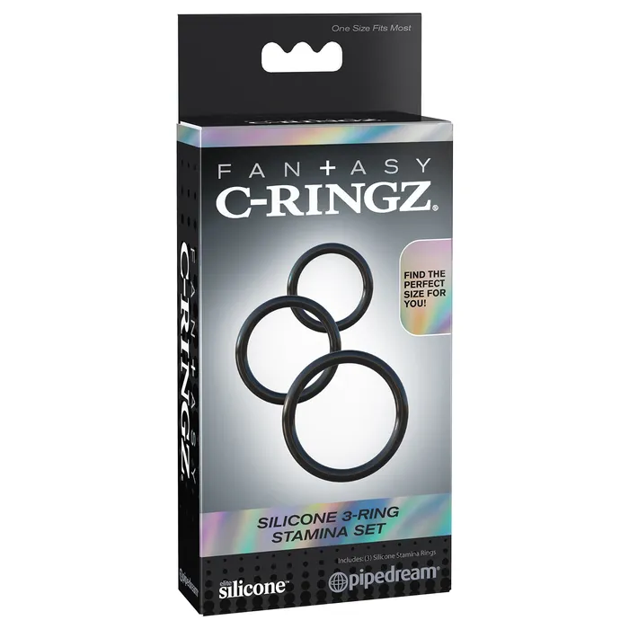 Silicone 3Ring Stamina Cock Ring Set Black Pipedream Male Sex Toys
