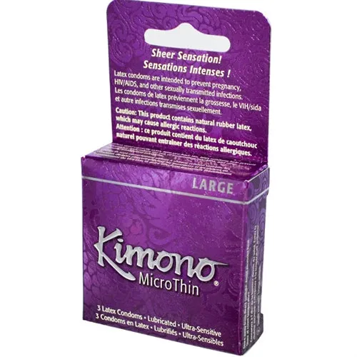Kimono Condoms Male Sex Toys Kimono Microthin Large 3 Pack