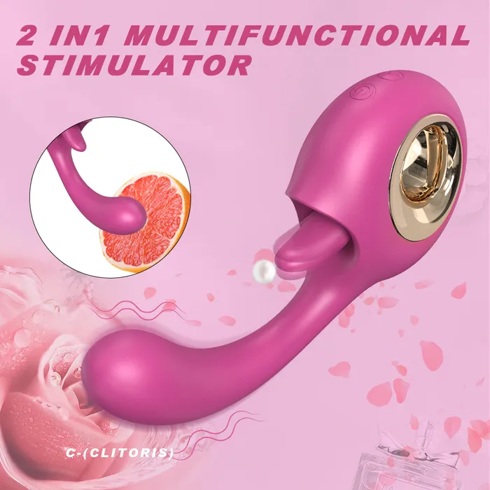 YoYoLemon Female Sex Toys YoYoLemon G Spot Dildo Vibrator 2 in 1 Clitoral Tongue Licking Vibrating Rose Sex Stimulator for Women Adult Sex Toys