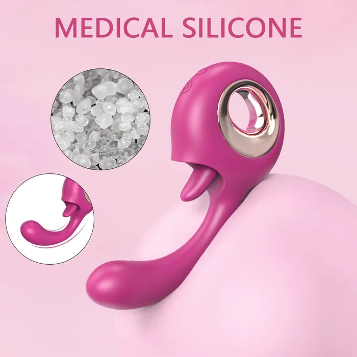 YoYoLemon Female Sex Toys YoYoLemon G Spot Dildo Vibrator 2 in 1 Clitoral Tongue Licking Vibrating Rose Sex Stimulator for Women Adult Sex Toys