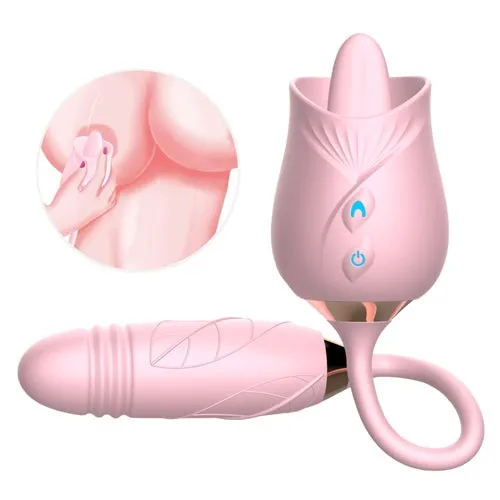 Earlypeach Vibrators Purple The Rose Toy Tongue Vibrator With Thrusting Dildo
