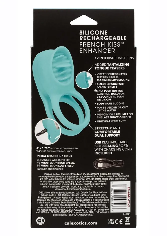 French Kiss Enhancer Silicone Rechargeable Cock Ring Couples Enhancers Male Sex Toys