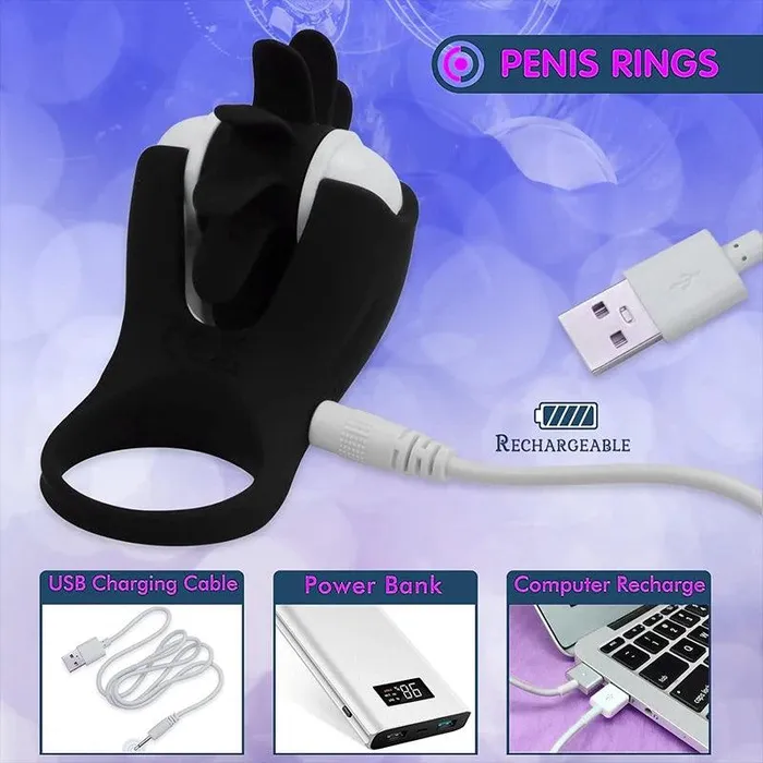Inyarose Male Sex Toys Rotating Tongue Vibrating Cock Ring