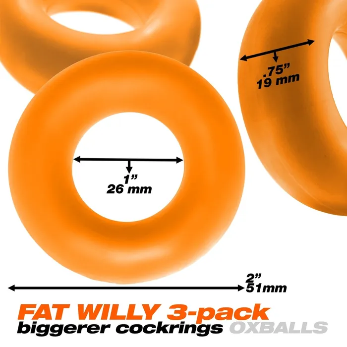 Oxballs Fat Willy Jumbo Cock Rings 3 Pack Orange Oxballs Male Sex Toys