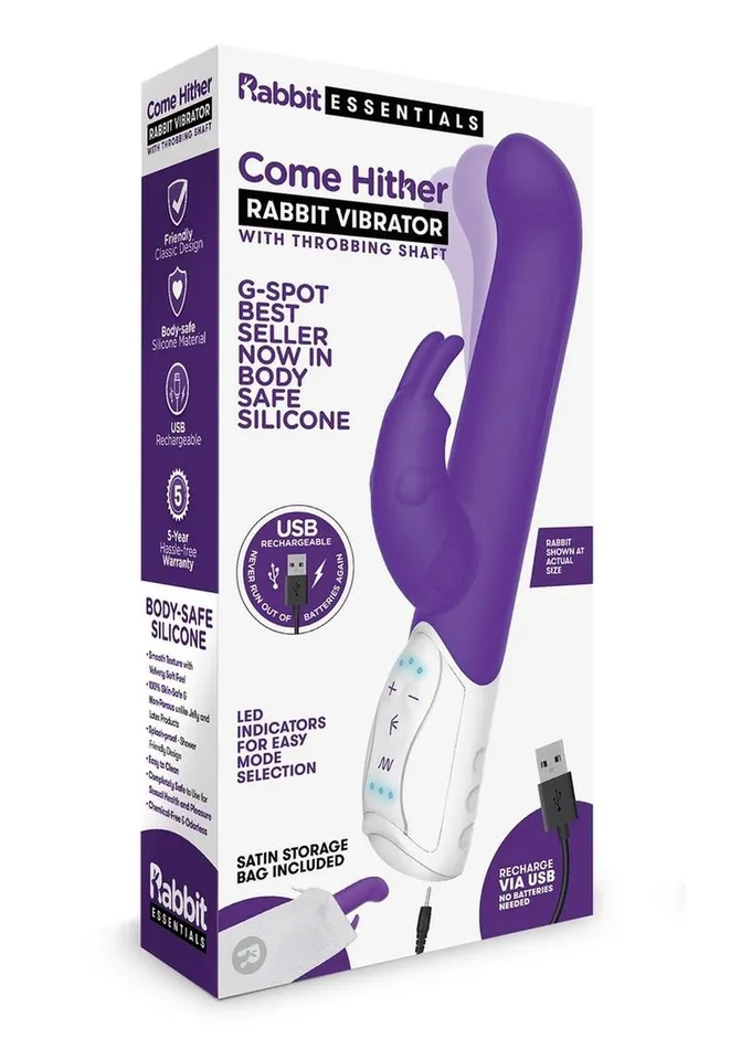 Rabbit Essentials Silicone Rechargeable Come Hither GSpot Rabbit Rabbit Essentials Female Sex Toys