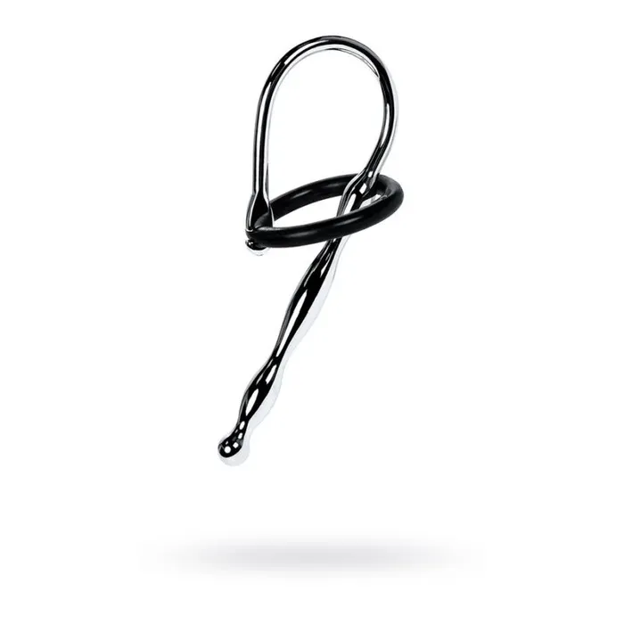 Metal Silver Metal Urethral Plug w Black Silicone Ring Anal